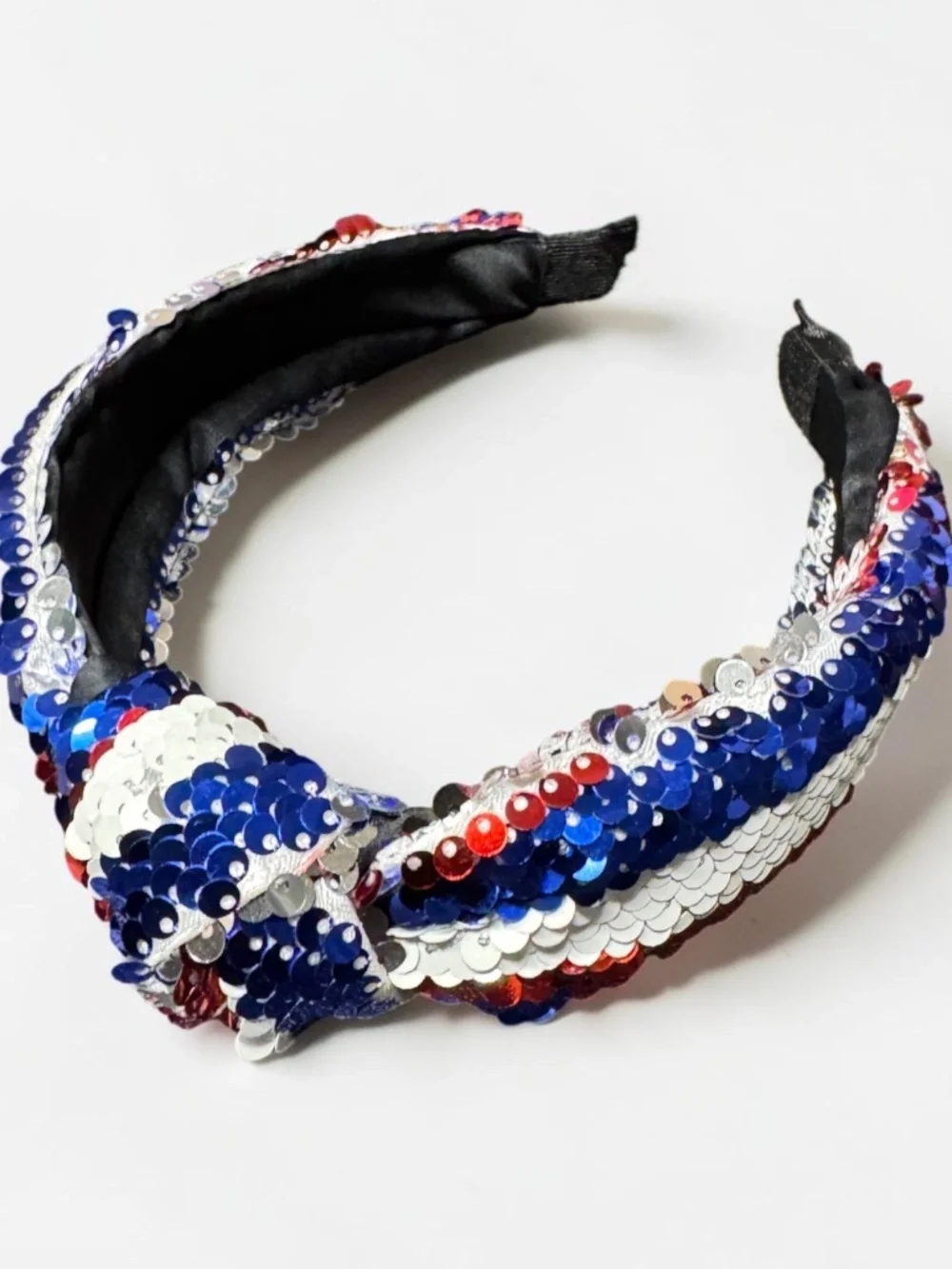 NWOT Patriotic Red White Blue Sequin Top Knot Headband